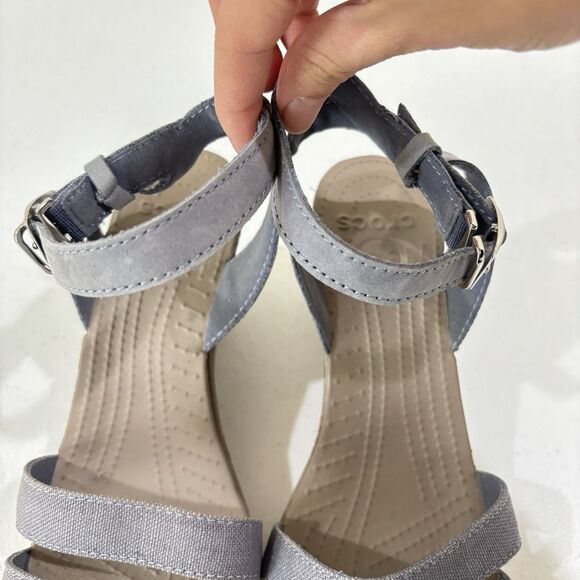 Crocs Gray Leigh II Ankle Strap Wedge Sandals Easy Fasten Comfort Shoe Women 9 - Picture 5 of 10
